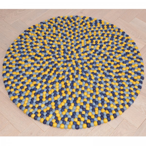 Tapis de boules en laine Nuit 90 cm - marine gris curry