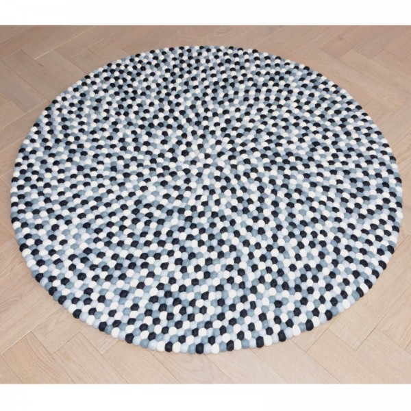 Tapis de boules en laine Souris 90 cm - gris blanc