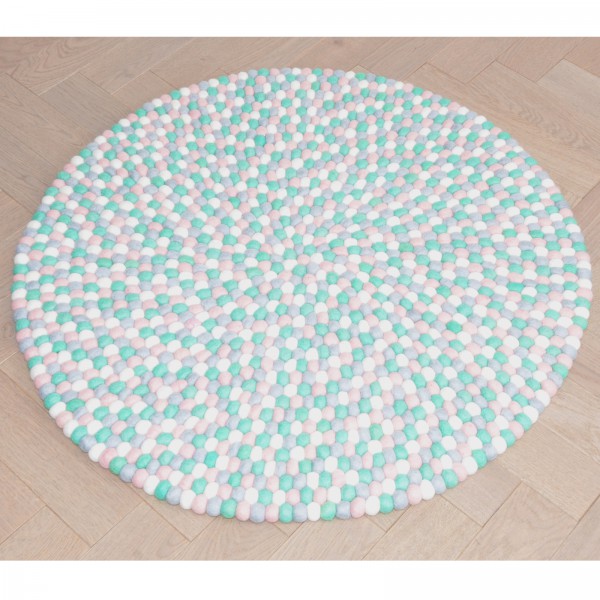 Tapis de boules en laine Acidulé 90 cm - mint rose gris blanc