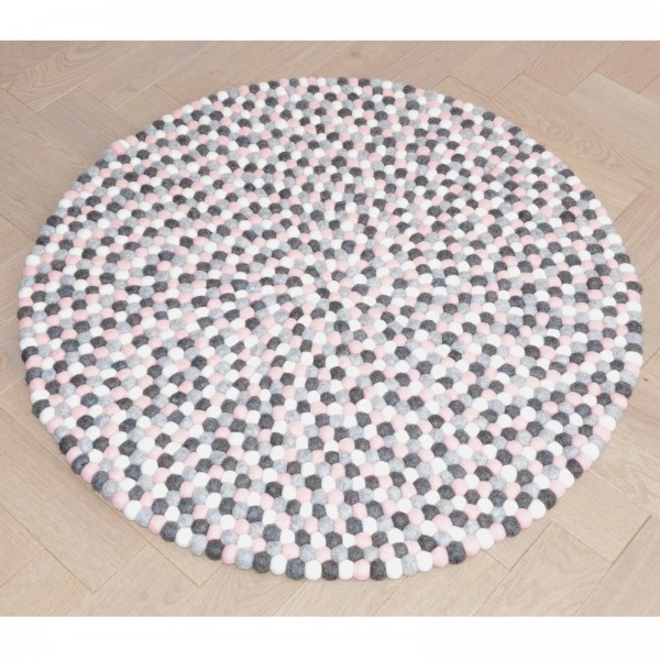 Tapis de boules en laine Bonbon 90 cm - gris rose blanc
