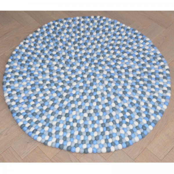 Tapis de boules en laine Marée 90 cm - bleu gris blanc