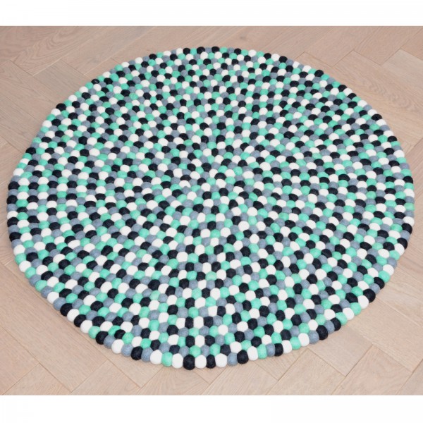 Tapis de boules en laine Menthe Poivré 90 cm - gris menthe blanc