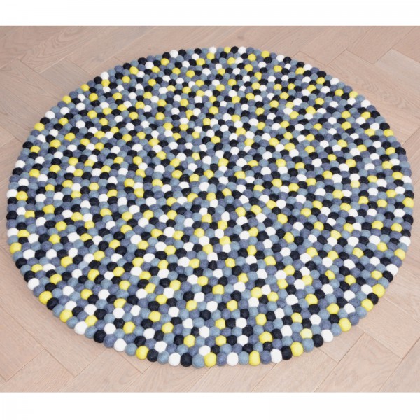 Tapis de boules en laine Mouse 90 cm - gris noir jaune blanc