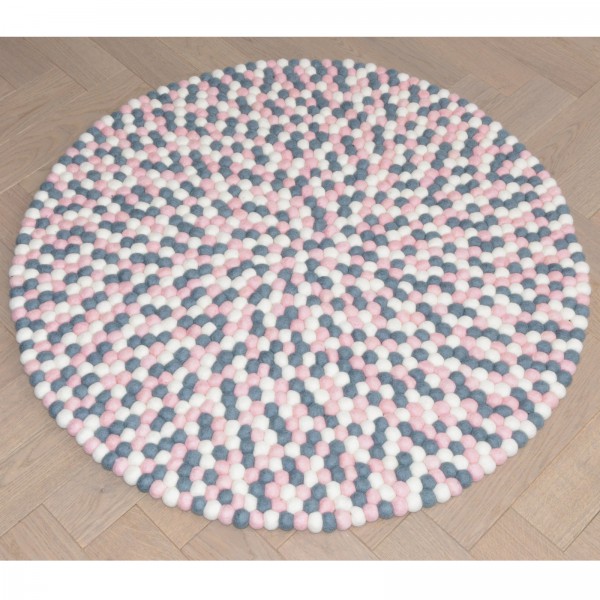 Tapis de boules en laine Operette 90 cm - gris blanc rose