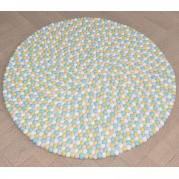 Tapis de boules en laine Pastel 90 cm - mint rose blanc jaune