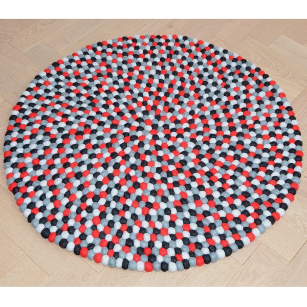 Tapis de boules en laine Rubis 90 cm - rouge gris noir