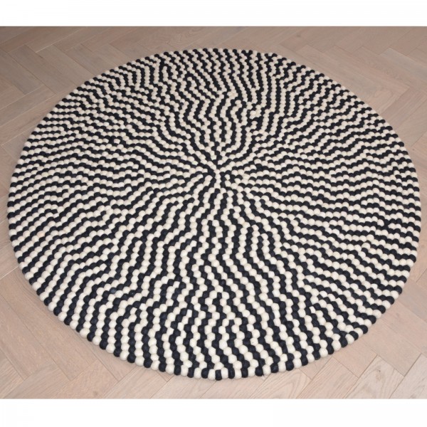 Tapis de boules en laine Alchimie 140 cm - blanc noir