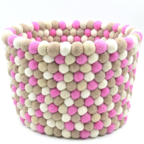 Corbeille de rangement Girly - taupe rose blanc